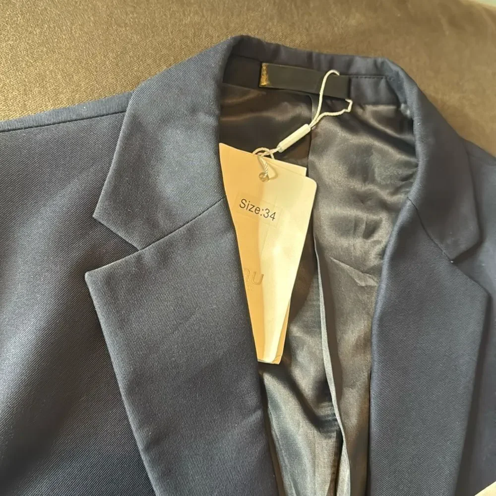 Men’s Dark Blue 2 Piece Formal Suit Notched Lapel Size 34 Jacket 31 Pants NEW